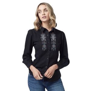 Wrangler Retro Embroidered Aztec Southwest Black Blouse Women’s Sz L